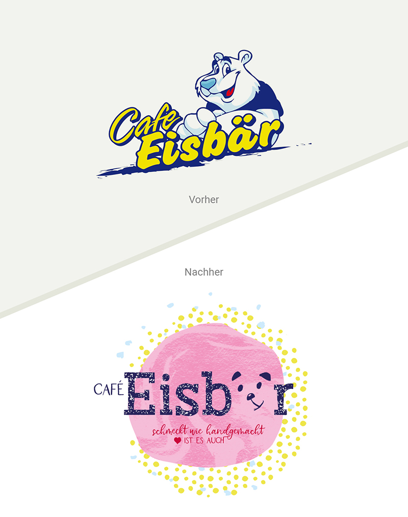 vorher-nachher-Ansicht des Logos vom Café Eisbär