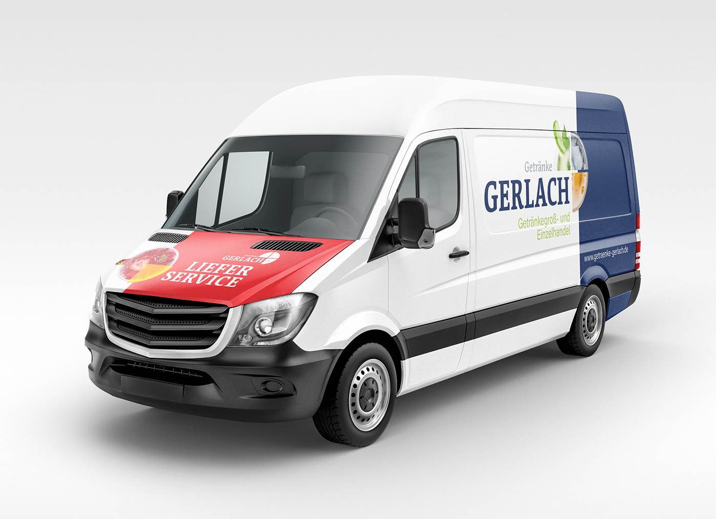 Beschriftung des Lieferfahrzeugs Getränke Gerlach