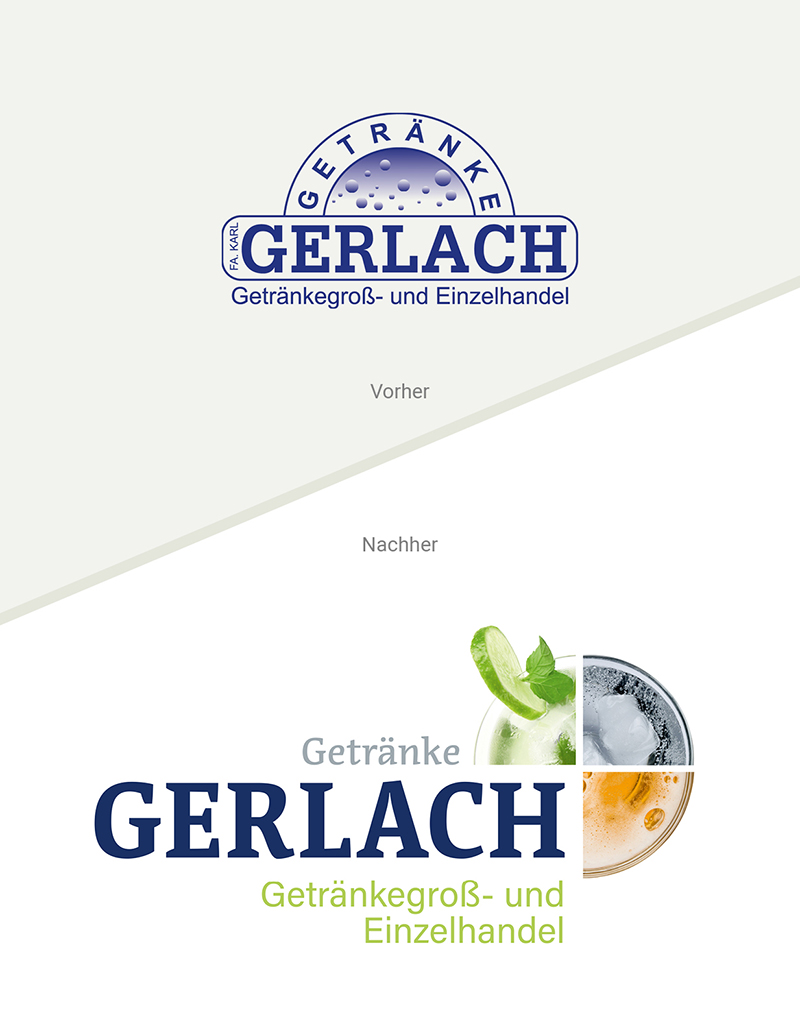 vorher-nachher-Ansicht des Logos Getränke Gerlach