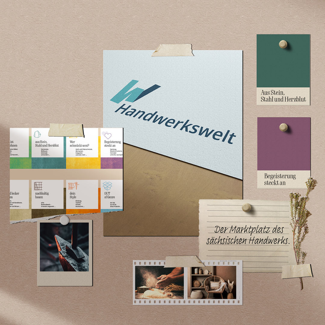 Ein Moodboard zeigt die Farbwelt des Corporate Designs