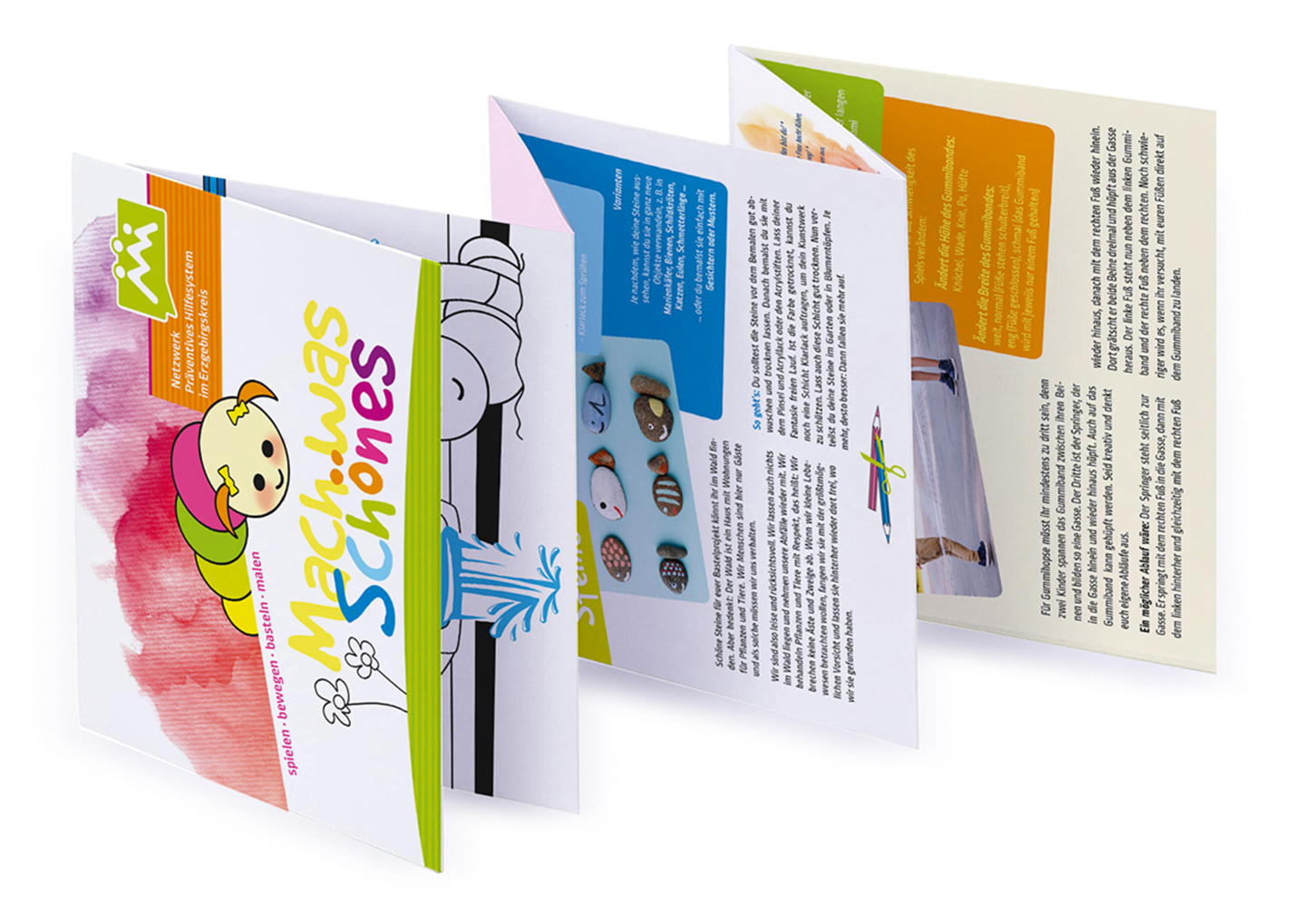 Leporello mit Spielanleitungen, Malvorlagen und Beschäftigungsmöglichkeiten für Zwischendurch