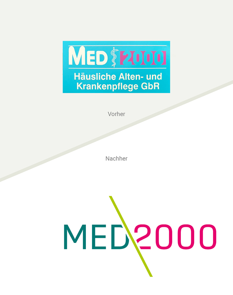 vorher-nachher-Ansicht des Logos von MED 2000