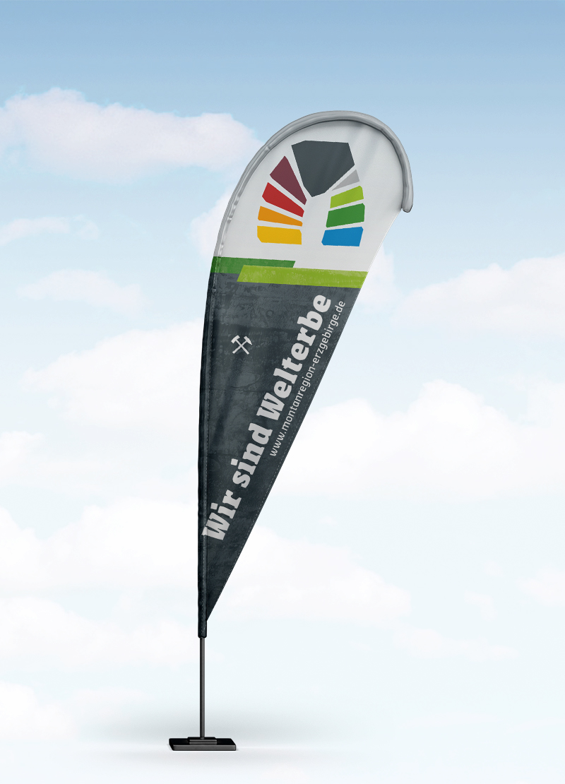 Beachflag im Welterbe-Montanregion-Design